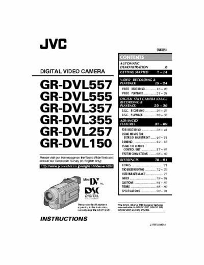 JVC GR-DVL150E DIGITAL VIDEO CAMERA INSTRUCTION BOOK